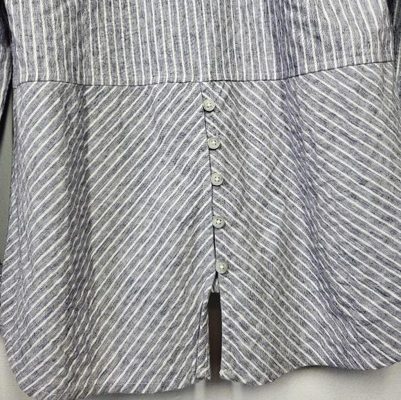 Lucky Brand Striped Relaxed Button Down Shirt Chambray Blue & White - Picture 5 of 11